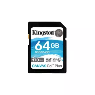 Card SDXC KINGSTON Canvas Go Plus Gen4 64GB, 200MB/s, C10, UHS-I, U3, V30