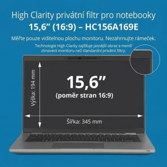 Filtru de confidențialitate Kensington High Clarity pentru laptop de 15,6'', format 16:9