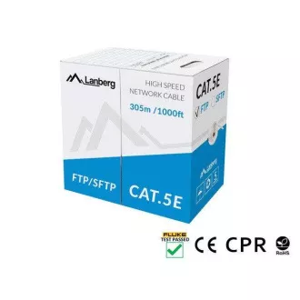 Cablu Lanberg LAN CAT.5E FTP 305m Solid CU Gri CPR + Fluke Aprobat