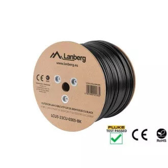 Cablu Lanberg LAN CAT.5E UTP 305M, cablu fix pentru exterior, cu fir negru Fluke Pass Cablu Lanberg LAN CAT.5E UTP 305M, cablu fix pentru exterior, cu fir negru Fluke Pass