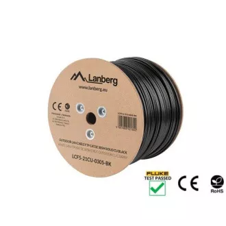 Cablu Lanberg LAN CAT.5E FTP 305M, cablu fix pentru exterior, cu fir negru, aprobat.