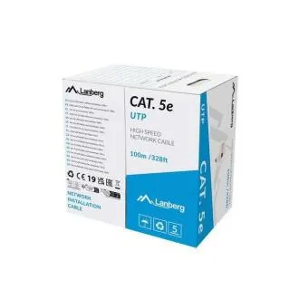 Cablu Lanberg Cat.5e UTP 100m, cablu solid din cupru, gri, Fluke Pass