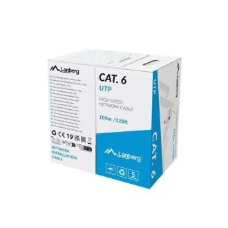 Cablu Lanberg Cat.6 UTP 100m, cablu solid din cupru, gri, CPR + certificat Fluke Cablu Lanberg Cat.6 UTP 100m, cablu solid din cupru, gri, CPR + certificat Fluke