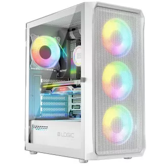 LOGIC Carcasă pentru PC Portos ARGB MIDI 1x USB 3.0, 2x USB 2.0   audio, alb, fără sursă de alimentare