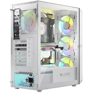LOGIC Carcasă pentru PC Portos ARGB MIDI 1x USB 3.0, 2x USB 2.0   audio, alb, fără sursă de alimentare