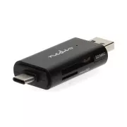 Nedis CRDRU2110BK - Cititor de carduri de memorie | Cititor de carduri dual USB-C™ / USB-A (USB2.0)