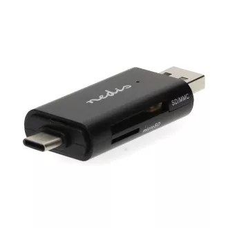 Nedis CRDRU2110BK - Cititor de carduri de memorie | Cititor de carduri dual USB-C™ / USB-A (USB2.0)