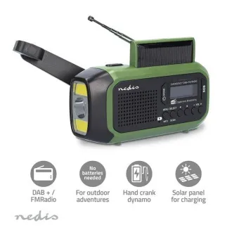 Nedis RDDBCR2000GN - Radio de urgență | DAB+ / FM | Alimentat cu baterie / Alimentat cu USB / Manivelă / Alimentat cu energie solară | Ceas deșteptător Nedis RDDBCR2000GN - Radio de urgență | DAB+ / FM | Alimentat cu baterie / Alimentat cu USB / Manivelă / Alimentat cu energie solară | Ceas deșteptător