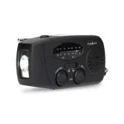Nedis RDFMCR2000BK - Radio de urgență | AM / FM | Funcție de baterie externă | Alimentare cu baterie / Alimentare USB / Manivelă | Negru