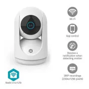 Cameră de interior Nedis WIFICI23CWT SmartLife | Wi-Fi | 3MP Full HD 1296p | Înclinare | Senzor de mișcare | Viziune nocturnă | Alb