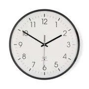 Nedis CLWA6226BK - Ceas de perete | Diametru: 300 mm | Plastic | Timp radiocomandat | Mecanism silențios | Alb / Negru