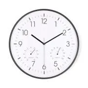 Nedis CLWA4226BK - Ceas de perete | Diametru: 300 mm | Plastic | Mecanism silențios | Termometru | Higrometru | Alb / Negru