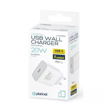 Încărcător de rețea PLATINET 20W PD 1x USB-C alb Încărcător de rețea PLATINET 20W PD 1x USB-C alb