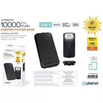 PLATINET POWERBANK 10000 mAh PANOU SOLAR ÎNCĂRCĂTOR FĂRĂ FĂRĂ 15W 2X USB-A, 1X USB-C