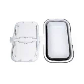 COȘ PICNIC CAMPING PLATINET 47X29X23.5 CM, 16L, PLIABIL, CU CAPAC 2 ÎN 1 / MASĂ ALB-GRI
