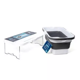 COȘ PICNIC CAMPING PLATINET 47X29X23.5 CM, 16L, PLIABIL, CU CAPAC 2 ÎN 1 / MASĂ ALB-GRI