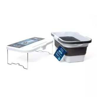 COȘ PICNIC CAMPING PLATINET 47X29X23.5 CM, 16L, PLIABIL, CU CAPAC 2 ÎN 1 / MASĂ ALB-GRI