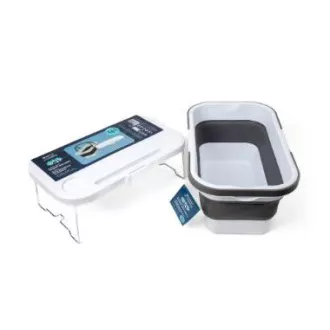 COȘ PICNIC CAMPING PLATINET 47X29X23.5 CM, 16L, PLIABIL, CU CAPAC 2 ÎN 1 / MASĂ ALB-GRI