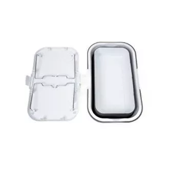 COȘ PICNIC CAMPING PLATINET 47X29X23.5 CM, 16L, PLIABIL, CU CAPAC 2 ÎN 1 / MASĂ ALB-GRI