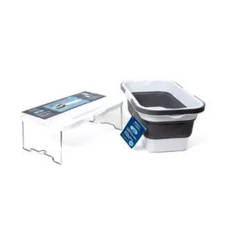 COȘ PICNIC CAMPING PLATINET 47X29X23.5 CM, 16L, PLIABIL, CU CAPAC 2 ÎN 1 / MASĂ ALB-GRI