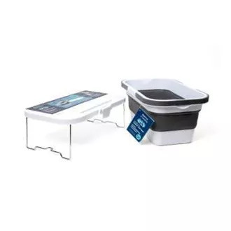 COȘ PICNIC CAMPING PLATINET 47X29X23.5 CM, 16L, PLIABIL, CU CAPAC 2 ÎN 1 / MASĂ ALB-GRI