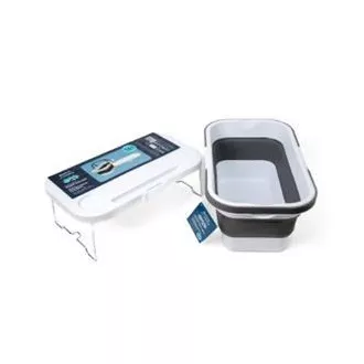 COȘ PICNIC CAMPING PLATINET 47X29X23.5 CM, 16L, PLIABIL, CU CAPAC 2 ÎN 1 / MASĂ ALB-GRI