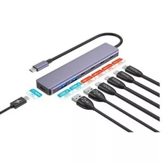 Platinet Hub 7 în 1 10 GB USB-C la 4 porturi USB-C 3.2 Gen2 + 2 porturi USB-A 3.2 Gen1 + 1 porturi USB-C PD 100 W ALU