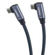 Cablu PremiumCord USB-C 2x unghiular (USB 3.2 GEN 2x2, 5A, 100W, 20Gbit/s) împletitură de bumbac, 0.5m