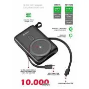 Acumulator extern SWISSTEN 10000 mAh PD 20W cu cabluri USB-C și LIGHTNING integrate (compatibil cu MagSafe)