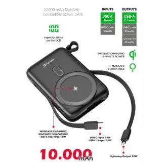 Acumulator extern SWISSTEN 10000 mAh PD 20W cu cabluri USB-C și LIGHTNING integrate (compatibil cu MagSafe) Acumulator extern SWISSTEN 10000 mAh PD 20W cu cabluri USB-C și LIGHTNING integrate (compatibil cu MagSafe)