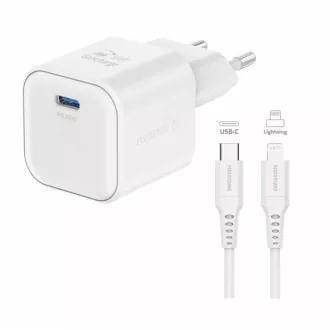 ADAPTATOR DE REȚEA ELVETIAN GaN 1x USB-C 20W PUTERIA ALB + CABL DE DATE USB-C/LIGHTNING 1,2 M ALB