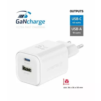 ADAPTATOR DE REȚEA ELVETIAN GaN 1x USB-C 45W PD + 1x USB-A 18W QC ALB ADAPTATOR DE REȚEA ELVETIAN GaN 1x USB-C 45W PD + 1x USB-A 18W QC ALB