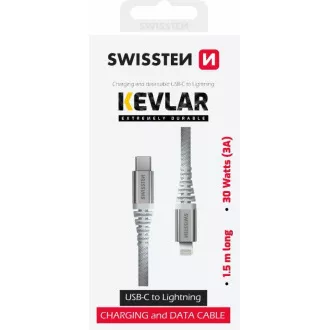 CABLU DE DATE ELVETIAN KEVLAR USB-C / LIGHTNING 1,5 M ALB