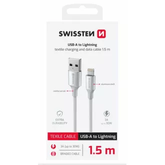 SWISSTEN CABLU DE DATE TEXTILE II USB / LIGHTNING 1,5 M ALB