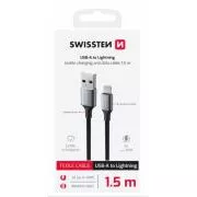 SWISSTEN CABLU DE DATE TEXTILE II USB / LIGHTNING 1,5 M NEGRU