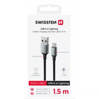 SWISSTEN CABLU DE DATE TEXTILE II USB / LIGHTNING 1,5 M NEGRU