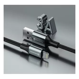 SWISSTEN CABLU DE DATE TEXTILE II USB / LIGHTNING 1,5 M NEGRU