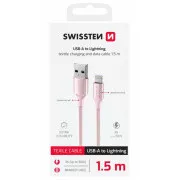 SWISSTEN CABLU DE DATE TEXTILE II USB / LIGHTNING 1,5 M ROZ