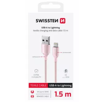 SWISSTEN CABLU DE DATE TEXTILE II USB / LIGHTNING 1,5 M ROZ SWISSTEN CABLU DE DATE TEXTILE II USB / LIGHTNING 1,5 M ROZ