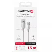 SWISSTEN CABLU DE DATE TEXTILE II USB / USB-C 1,5 M ALB