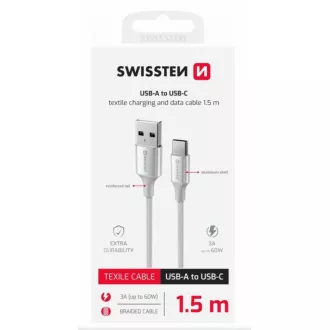 SWISSTEN CABLU DE DATE TEXTILE II USB / USB-C 1,5 M ALB