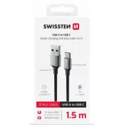 SWISSTEN CABLU DE DATE TEXTILE II USB / USB-C 1,5 M NEGRU