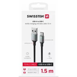 SWISSTEN CABLU DE DATE TEXTILE II USB / USB-C 1,5 M NEGRU
