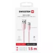 SWISSTEN CABLU DE DATE TEXTILE II USB / USB-C 1,5 M ROZ