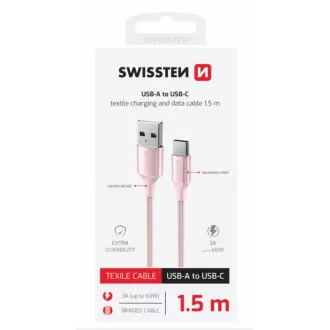 SWISSTEN CABLU DE DATE TEXTILE II USB / USB-C 1,5 M ROZ