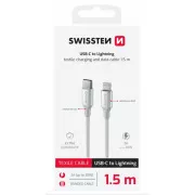SWISSTEN CABLU DE DATE TEXTILE II USB-C / LIGHTNING 1,5 M ALB