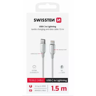 SWISSTEN CABLU DE DATE TEXTILE II USB-C / LIGHTNING 1,5 M ALB
