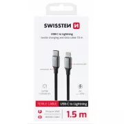 SWISSTEN CABLU DE DATE TEXTILE II USB-C / LIGHTNING 1,5 M NEGRU