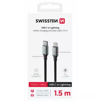 SWISSTEN CABLU DE DATE TEXTILE II USB-C / LIGHTNING 1,5 M NEGRU SWISSTEN CABLU DE DATE TEXTILE II USB-C / LIGHTNING 1,5 M NEGRU