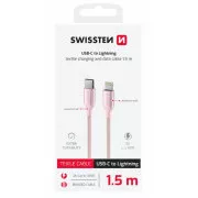 SWISSTEN CABLU DE DATE TEXTILE II USB-C / LIGHTNING 1,5 M ROZ